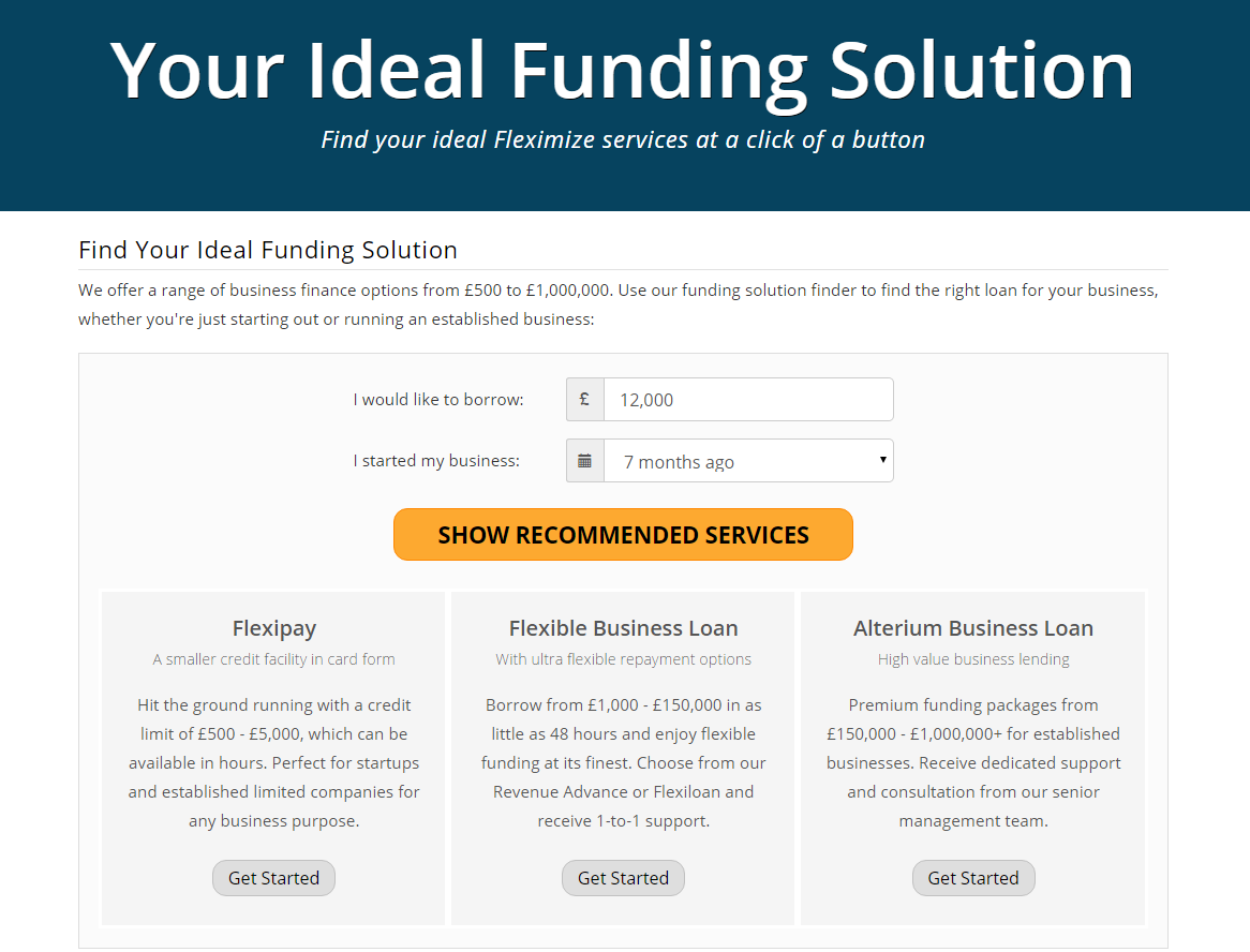 Fleximize Funding Solution Screenshot